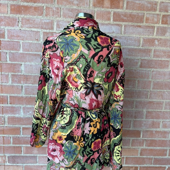 Kimono Loco Floral Paisley Open Front Boho Tie Waist Robe Tunic L/XL Multi Color - Picture 4 of 13